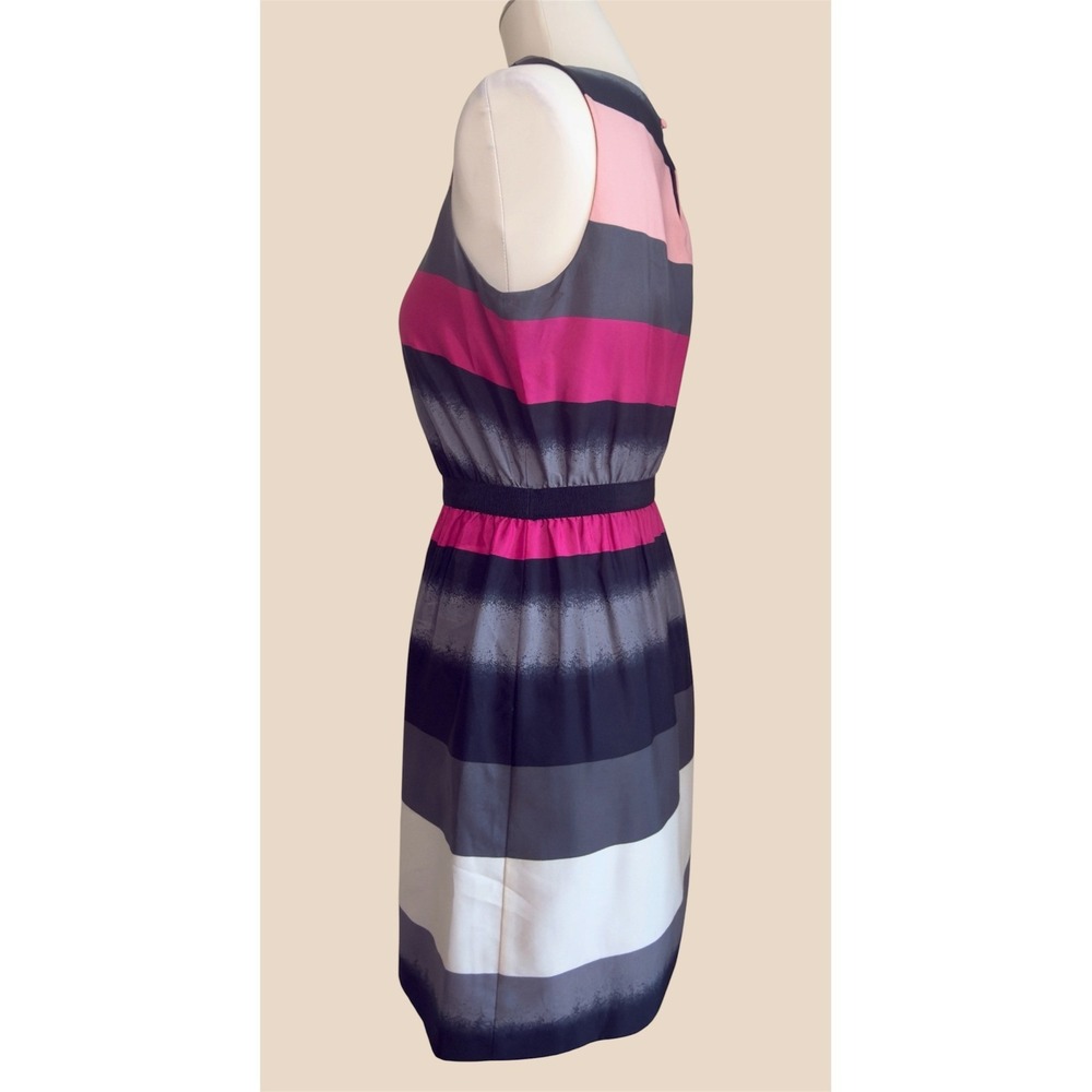 LOFT Petites Pink Grey Striped Sleeveless Fit and Flare Dress Size Small Petite - Picture 8 of 12